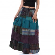 Cotton Patchwork Long Skirt Bohemian Style in Turquoise KP349